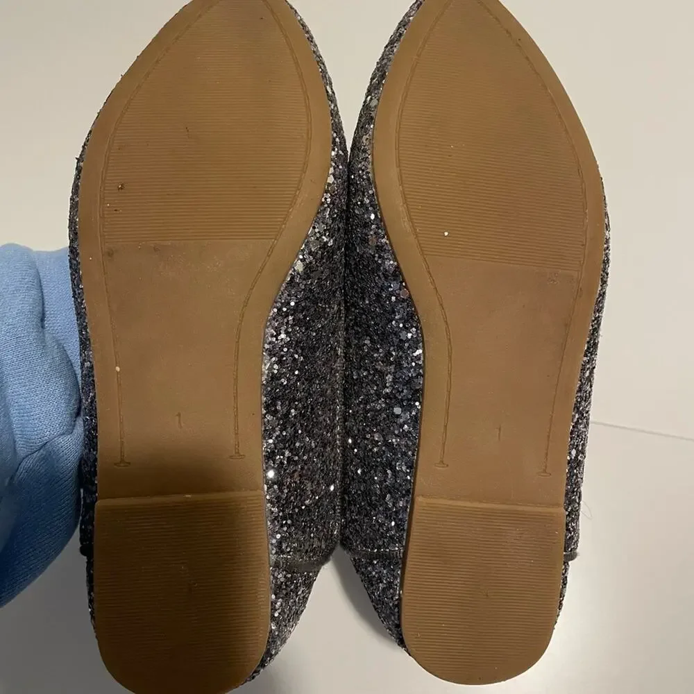 GAP Kids Brand Size 1 Silver Sparkle Ballet Flats with Ankle Straps Sequins